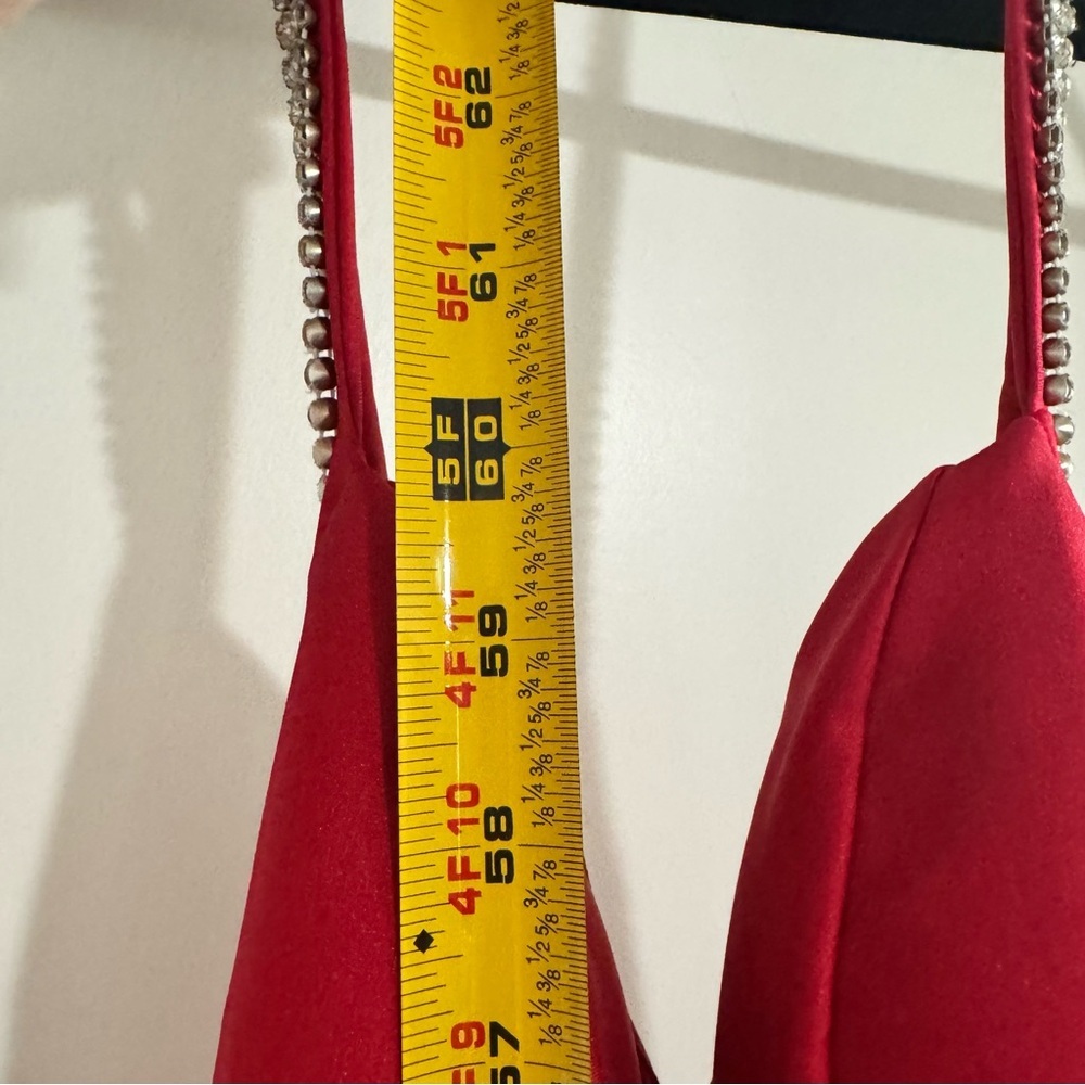 Elegant Floor Length Formal Evening Gown Prom Dress Red Size XS Rhinestones - Picture 10 of 13